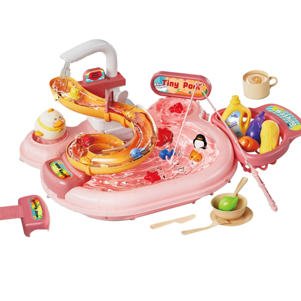 Nebublu Furnishing articles,Kitchen liquid A liquid Kitchen Dishwasher Pretend Role Play Slide 22pcs Kitchen 180rotatable With A 2-in-1 Kitchen aqua Slide Toddler Toy Sink With liquid Pretend Owsoo