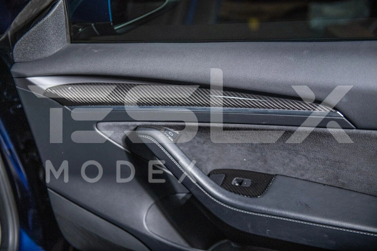 Replacement For 2020-2023 TESLA Model 3 & 2020-Up Model Y Factory Style CARBON FIBER Interior Front Door Trim Panel wrap Pair