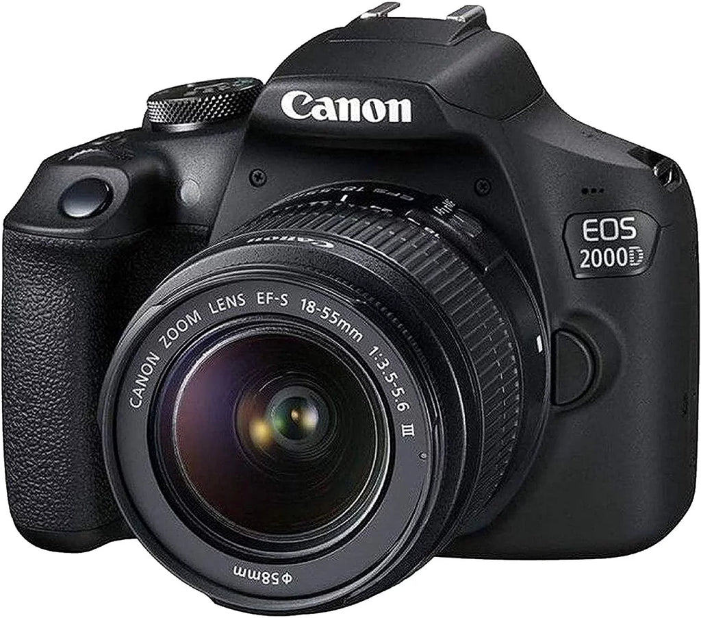 EOS 2000D DSLR Camera with 18-55mm f/3.5-5.6 Zoom Lens + 128GB Card, Tripod, Flash, and More 20pc Bundle