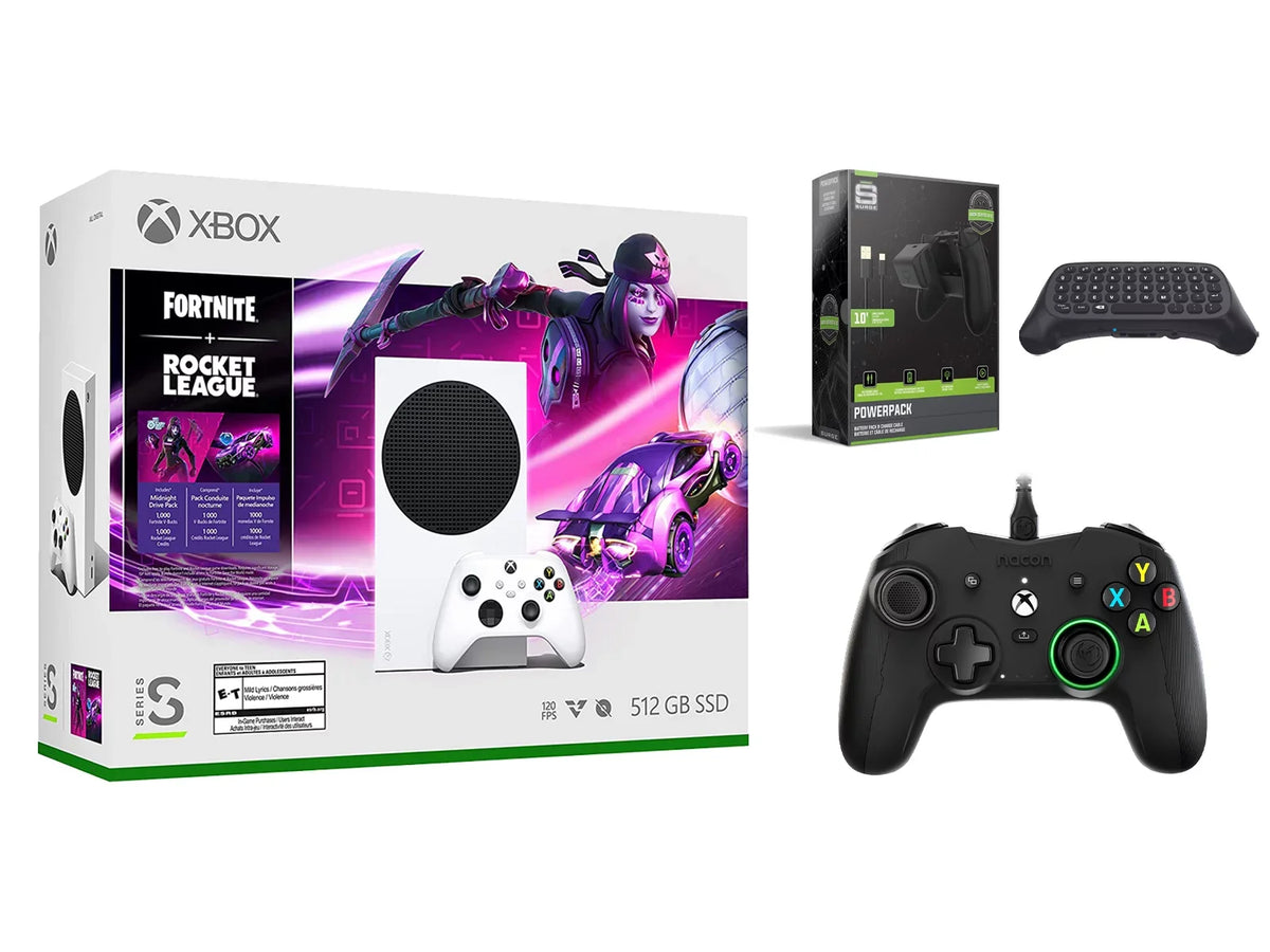 Xbox Series S Console Fortnite Rocket League with Black PRO Compact Controller, Charge Cable/Battery and Wireless Controller Keypad