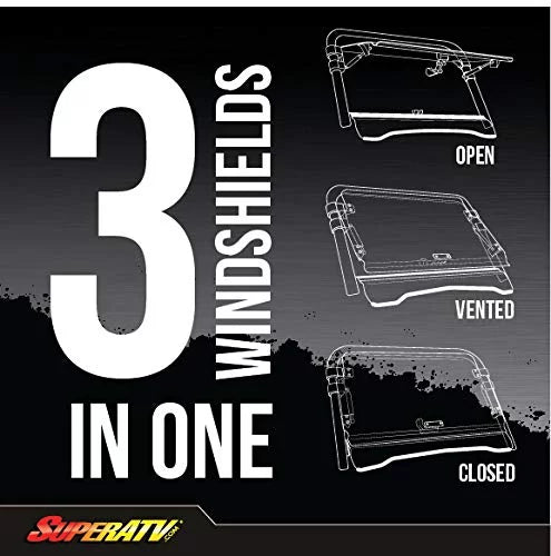 SuperATV Heavy Duty Scratch protected Flip 3|in|1 Windshield for Honda Talon 1000 (2019+) | Hard Coated for Extreme Durability | Designed for Year|Round Riding|FWS-H-TAL-70