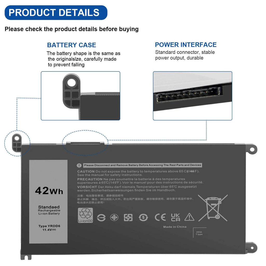 YRDD6 0YRDD6 Battery for  Inspiron 3582 3593 3793 5493 5584 5593 5480 5590 5594