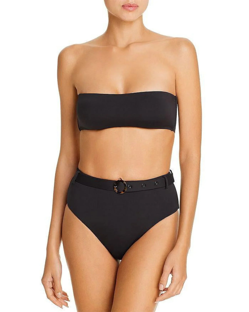 Aqua BLACK Belted High-Waist Bikini Swim Bottom, US Large