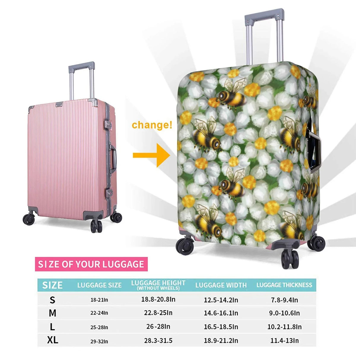 Kll Bees And Flower Luggage protector Suitcase shield Suitcase Protector-