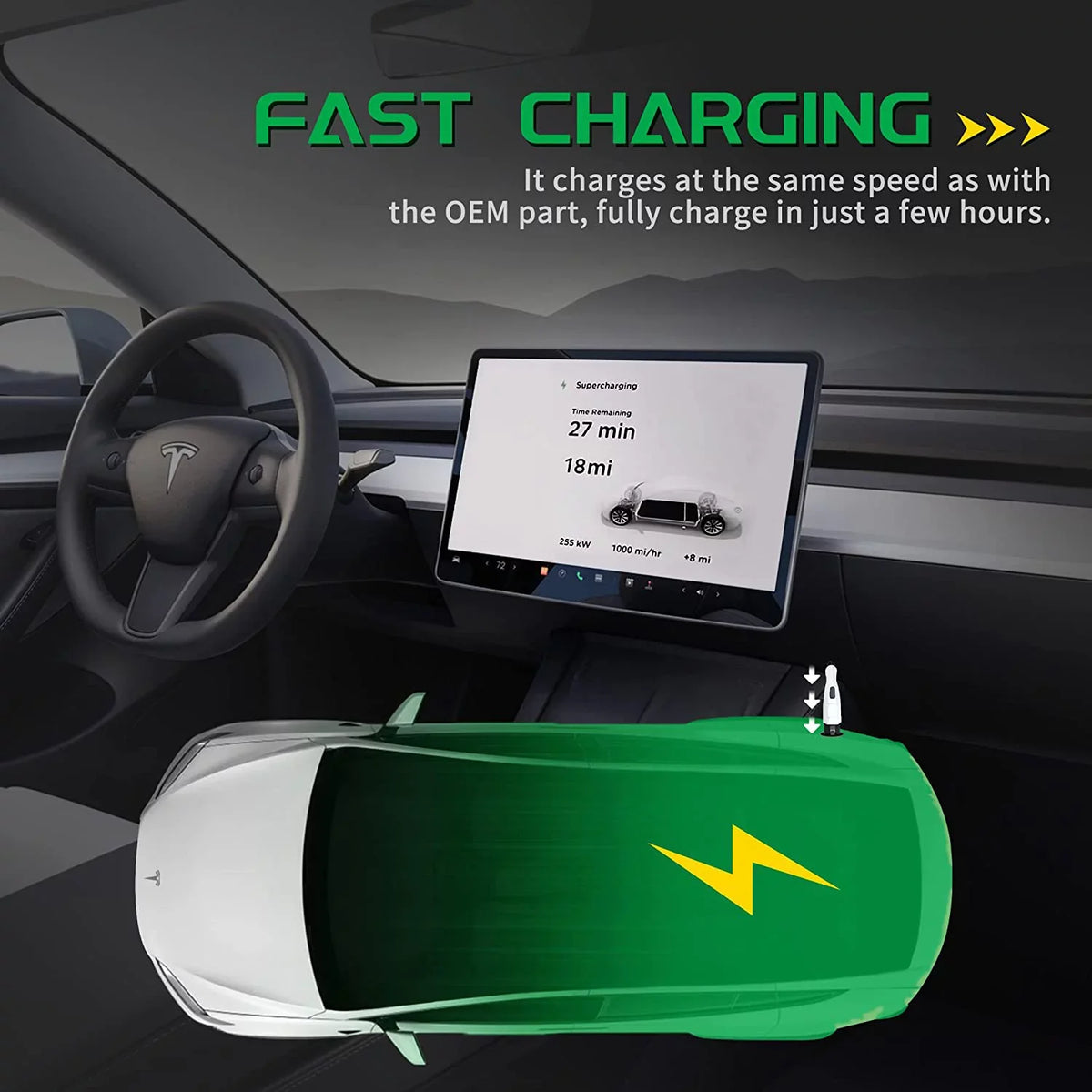 Campmoy Tesla to J1772 Adapter, 60A & 250V AC - matching with SAE J1772 Electric Vehicle (EV) Chargers (Black)