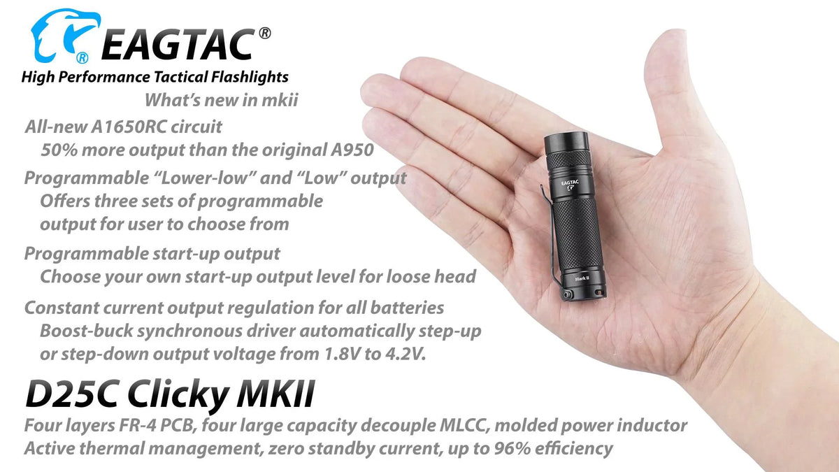 Eagletac D25C MKII Nichia 219C CRI92 LED Flashlight - 510 Lumen,  120 meter throw