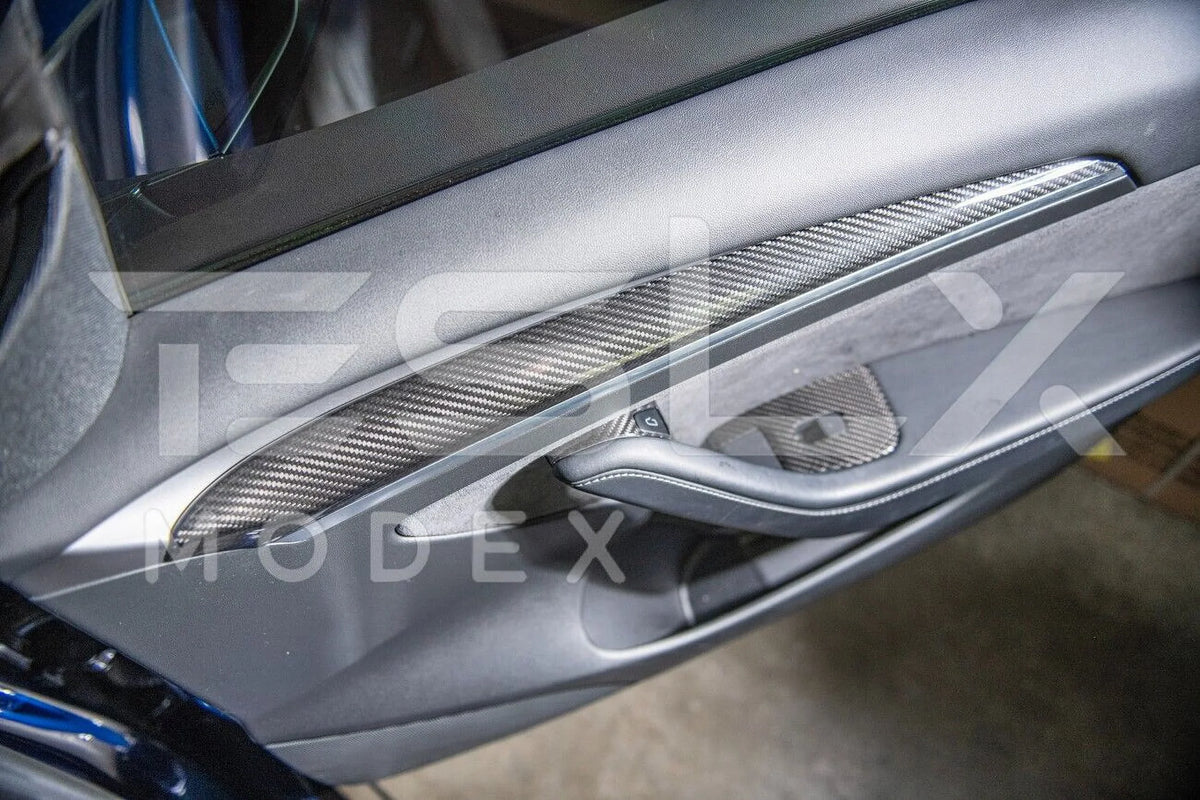 Replacement For 2020-2023 TESLA Model 3 & 2020-Up Model Y Factory Style CARBON FIBER Interior Front Door Trim Panel wrap Pair