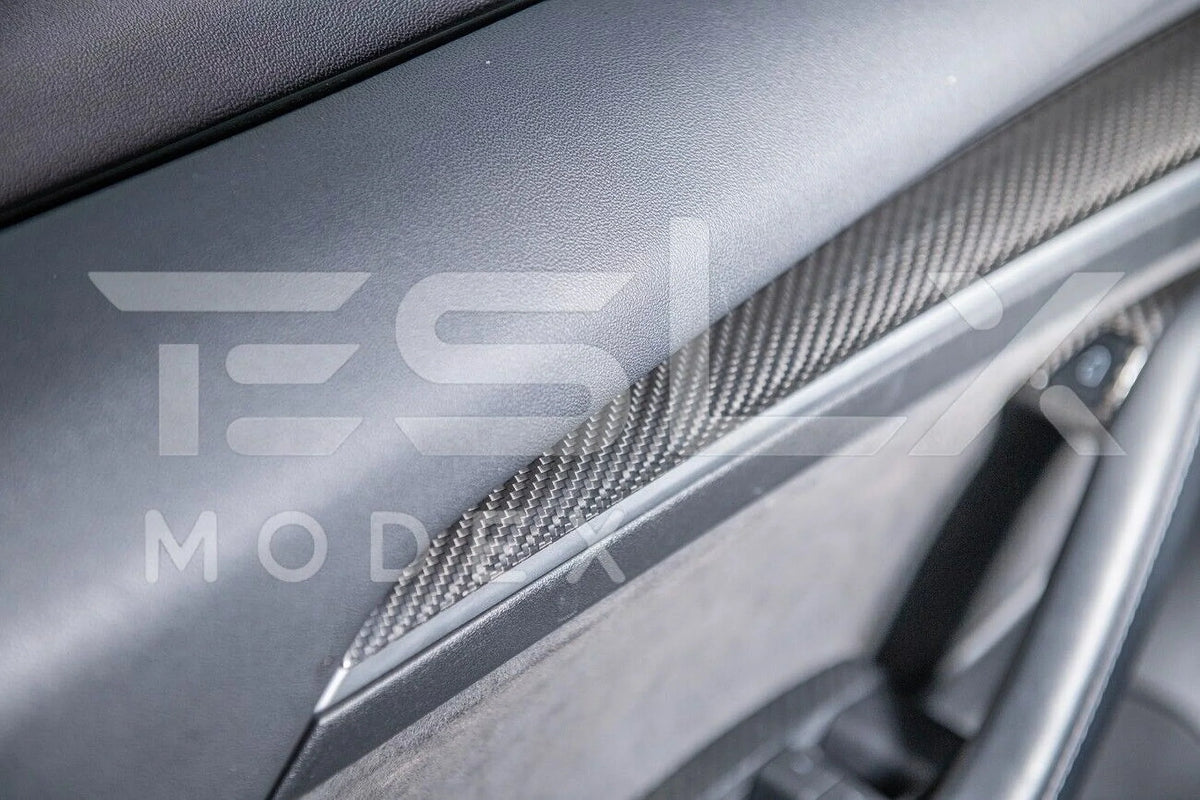 Replacement For 2020-2023 TESLA Model 3 & 2020-Up Model Y Factory Style CARBON FIBER Interior Front Door Trim Panel wrap Pair