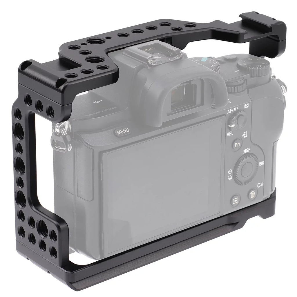 Htovila Camera Cage Aluminum Alloy Video Cage Replacement for  A7M3 A7R3 A9 Mirrorless Camera with Cold Shoe Mount 1/4 Inch & 3/8 Inch Screw Holes