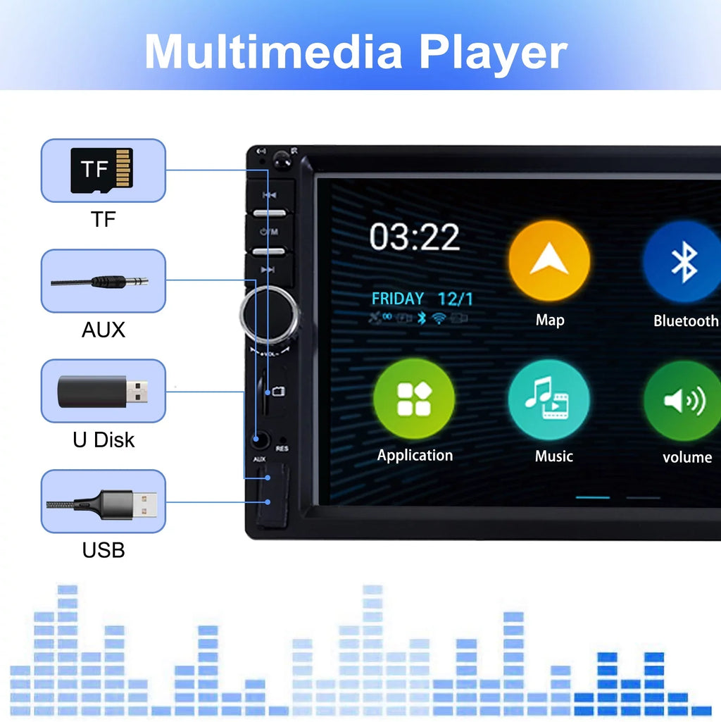 7" Car Stereo Double Din Bluetooth Car Radio Touch Screen Car Radio Audio Receiver  Radio with Backup Camera - Support Mirror Link/USB/SD/AUX, Hands Free Calling