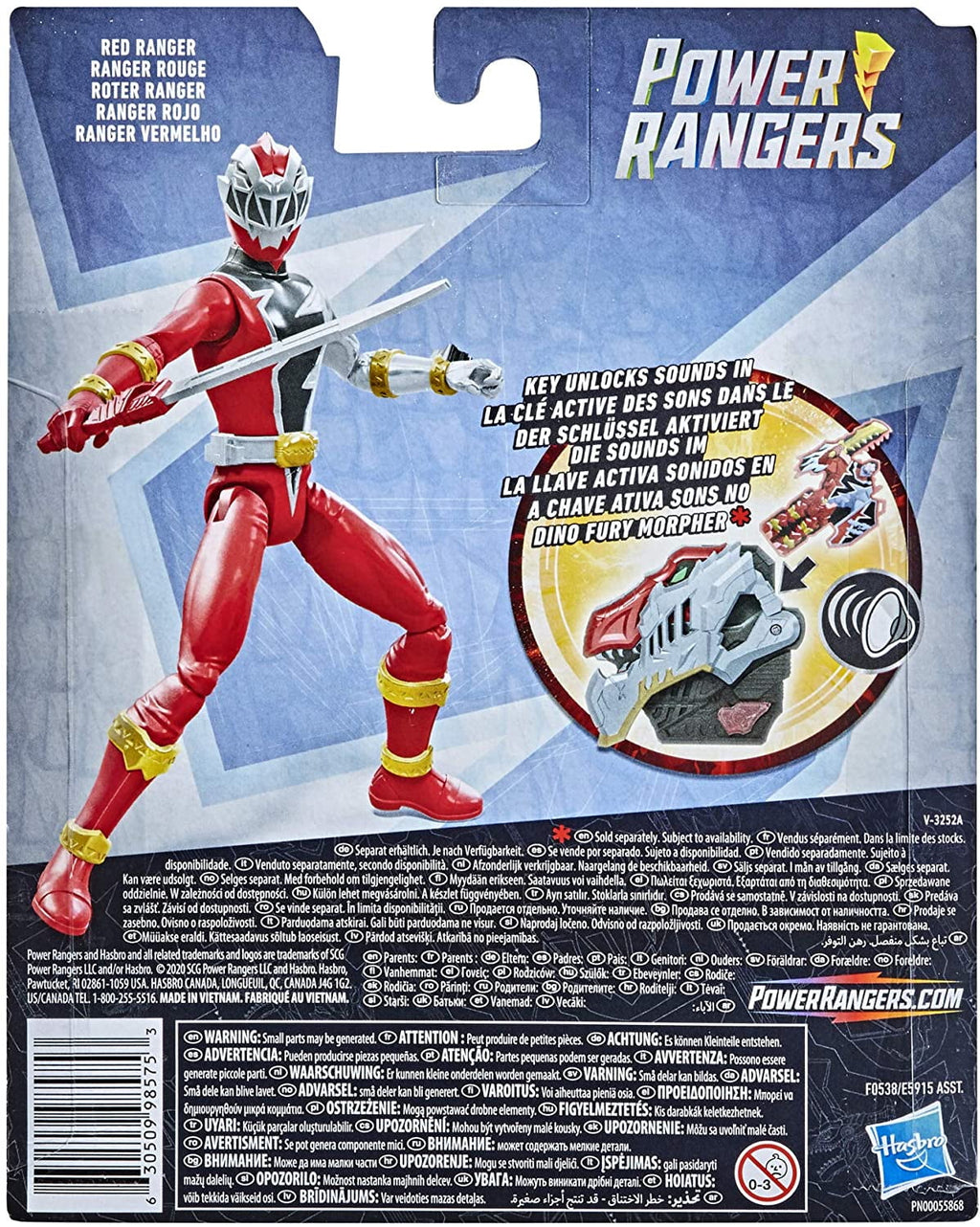 Power Rangers Dino Fury Red Ranger 6-Inch Action Figure Toy Inspired by TV Show with Dino Fury Key and Dino-Themed Accessory for Ages 4 and Up