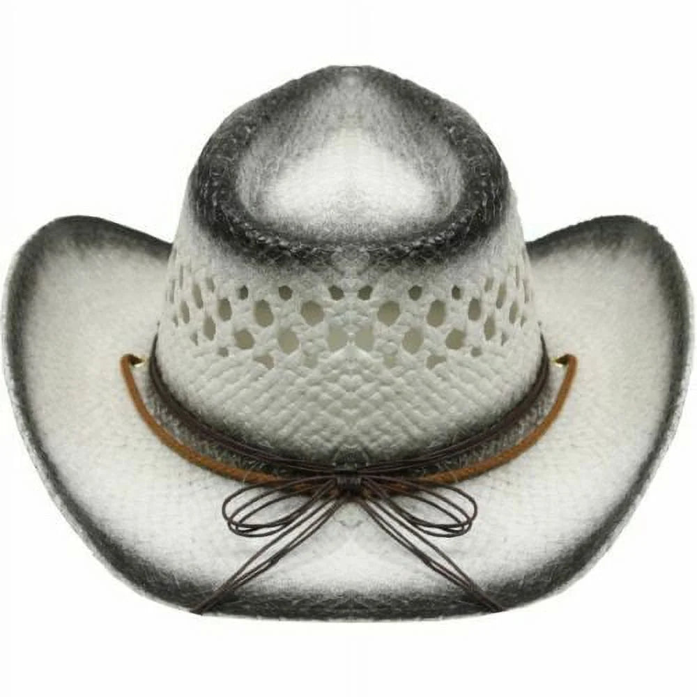 WHITE Tea Stain COWBOY Straw HAT w/ Turquoise Blue Beads WOMEN WESTERN Cowgirl