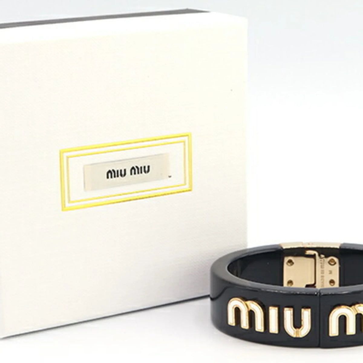 Pre-Owned Miu Miu Miu Bangle Bracelet 5IB448 Black White Plex Metal Women's MIUMIU (Good)
