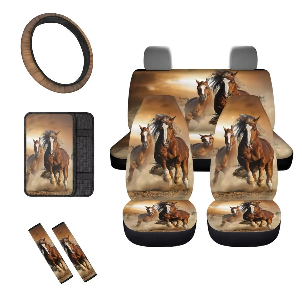 Binienty Car Seat shield for Carseat SUV Van Auto Interior Accessories,Center Console Pad,Front Back Seat Protector wrap,Steering Wheel Pad,Armrest protector,8pcs Running Horse Western Aztec Design