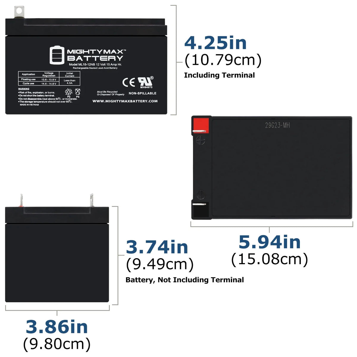 ML15-12NB 12V 15AH Replacement Battery appropriate with Evo 500W Electric Scooter - 10 Pack