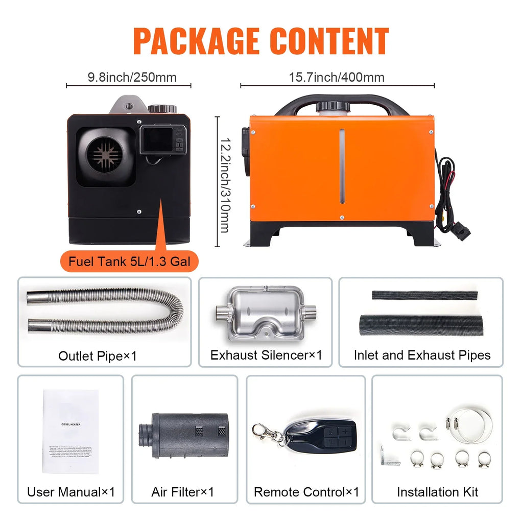 SKYSHALO 8kW Diesel Air Heater, Bluetooth App Controlled All-in-One Diesel Heater with Auto Height Adjustment, Remote Control and LCD, Portable Parking Heater for Home RV Trailer Camper Van vessel
