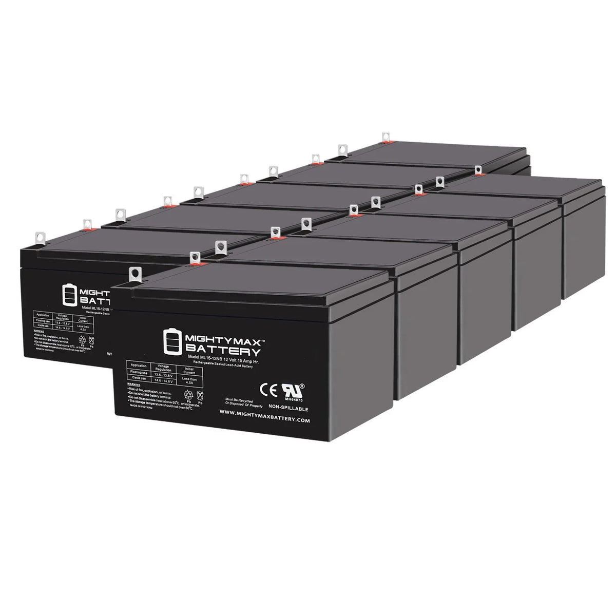ML15-12NB 12V 15AH Replacement Battery appropriate with Evo 500W Electric Scooter - 10 Pack