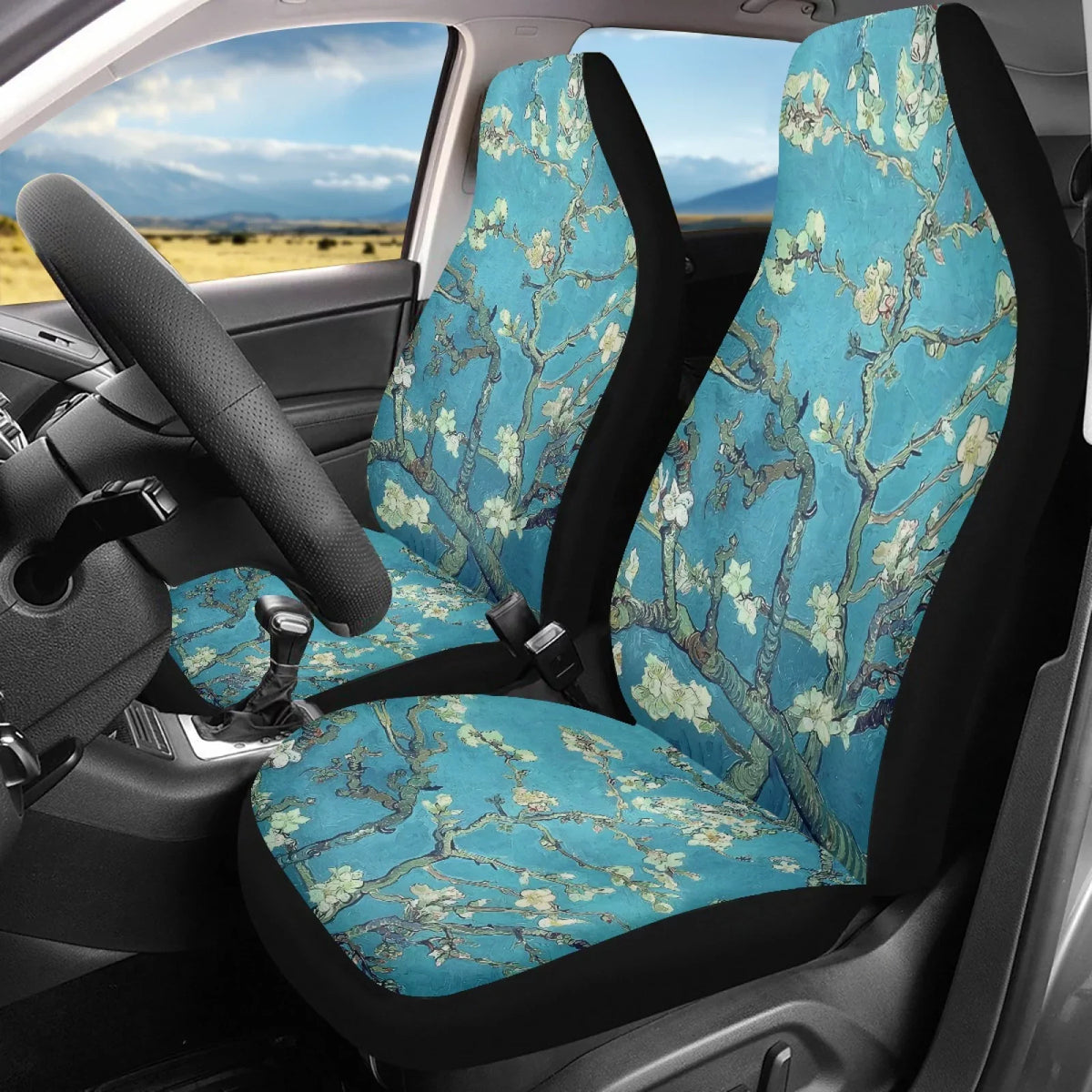 Xoenoiee Car Seat shield Plum Blossoms Print Polyester Vehicle Bucket Seat shield 2 Pack Set Front Seat Covers for Most Cars SUV Sedan Pickup Truck, Easy to Install