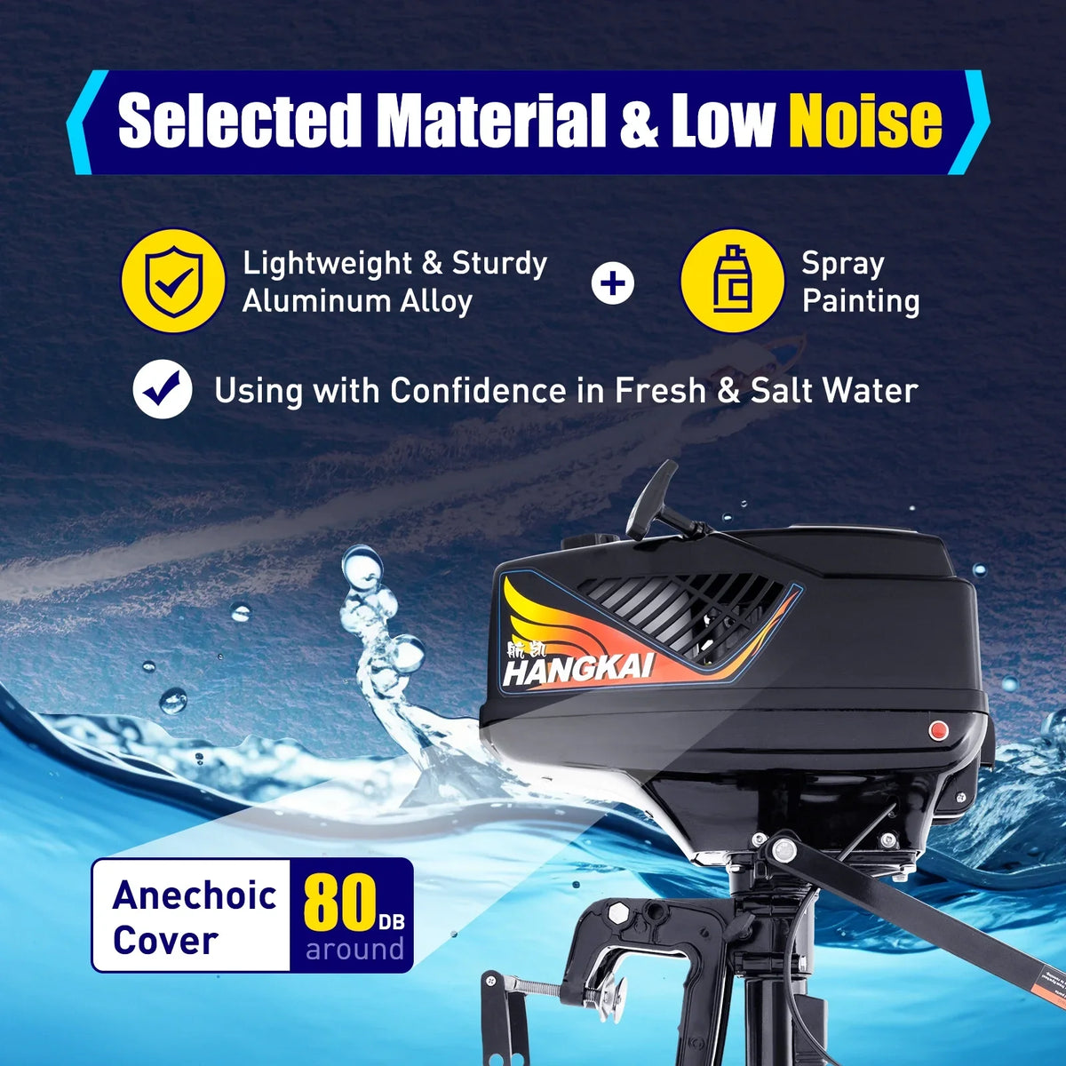 2 Stroke 3.6  Gasoline Outboard Motor, 55cc Fishing craft Engine with aqua Cooling System Clutch Control Black
