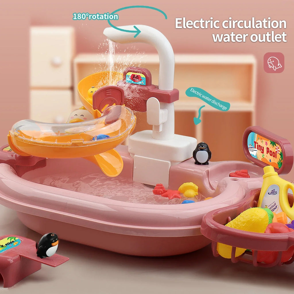 Nebublu Furnishing articles,Kitchen liquid A liquid Kitchen Dishwasher Pretend Role Play Slide 22pcs Kitchen 180rotatable With A 2-in-1 Kitchen aqua Slide Toddler Toy Sink With liquid Pretend Owsoo