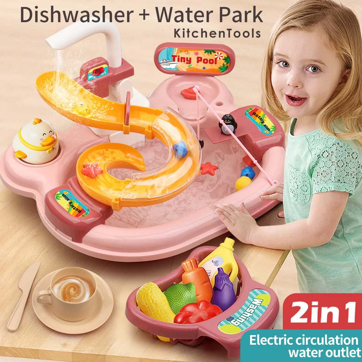 Nebublu Furnishing articles,Kitchen liquid A liquid Kitchen Dishwasher Pretend Role Play Slide 22pcs Kitchen 180rotatable With A 2-in-1 Kitchen aqua Slide Toddler Toy Sink With liquid Pretend Owsoo