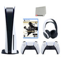 Playstation 5 Disc Version Console with Extra White Controller, White PULSE 3D Headset and Ghost of Tsushima Director's Cut Bundle with Cleaning Cloth