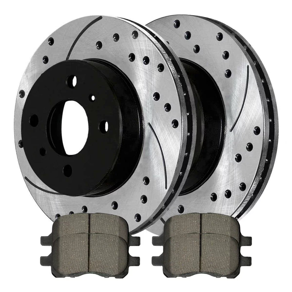 AutoShack Front Drilled Slotted Brake Rotors Black and Ceramic Pads Kit Driver and Passenger Side Replacement for 1998-2002  Corolla 1998 1999 2000 2001 2002 Chevrolet Prizm 1.8L FWD