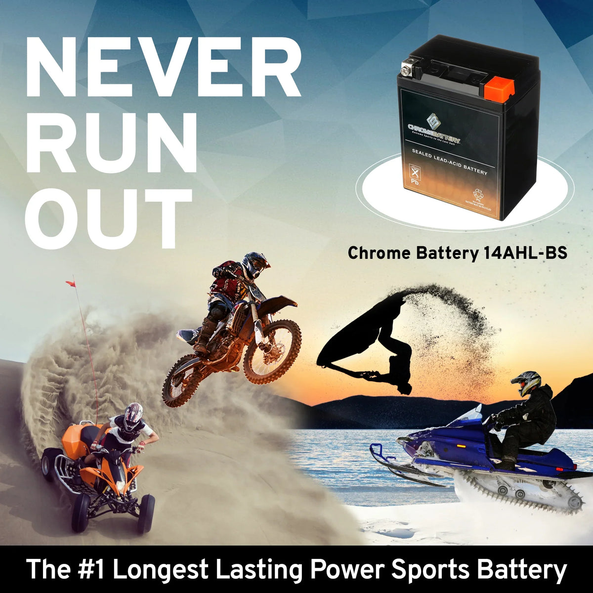 Chrome Battery YTX14AHL-BS (14AHL-BS 12 Volt,12 Ah, 210 CCA) Snowmobile Battery for Arctic Cat Cougar 1993