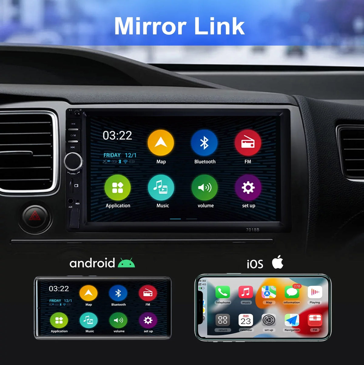 7" Car Stereo Double Din Bluetooth Car Radio Touch Screen Car Radio Audio Receiver  Radio with Backup Camera - Support Mirror Link/USB/SD/AUX, Hands Free Calling