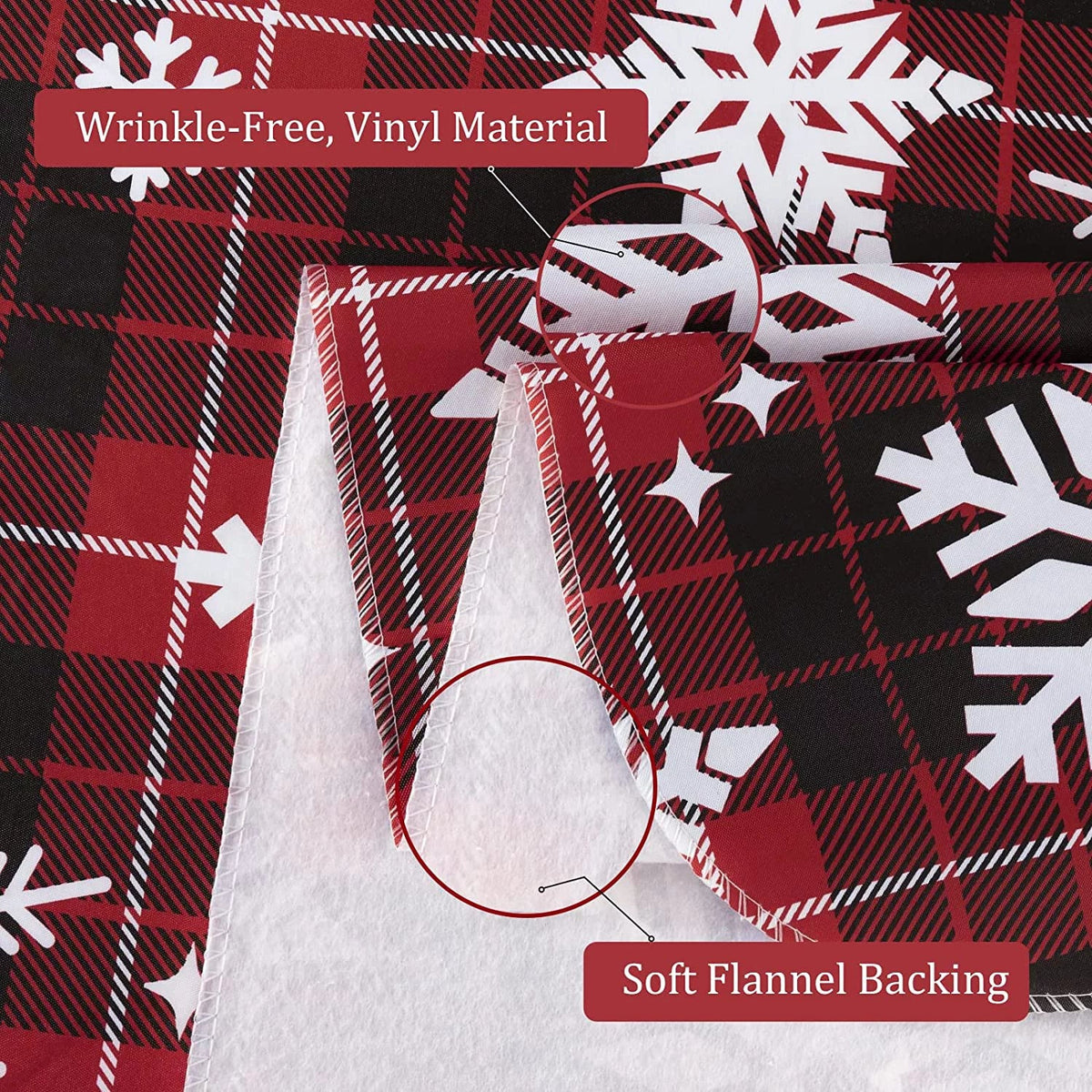 UMINEUX Christmas Tablecloth with Flannel Backing, Waterproof Wipeable Vinyl Rectangle Table wrap for Xmas Parties/Wedding/Holiday/Decoration Use - Heavy Duty Table wrap(60x102 Inch, Snowflake)