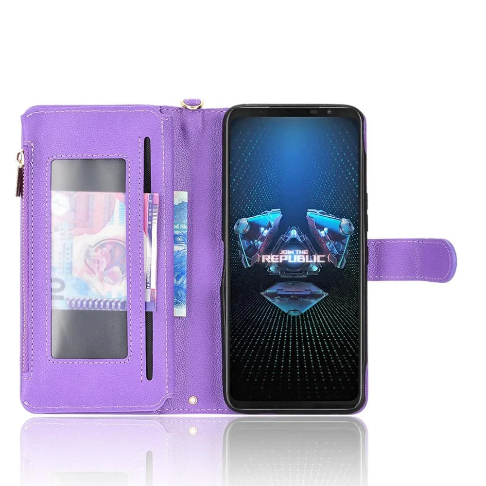 Case for  ROG Phone 5 Magnetic PU Leather Flip Leather protector Zipper Wallet Card Holder
