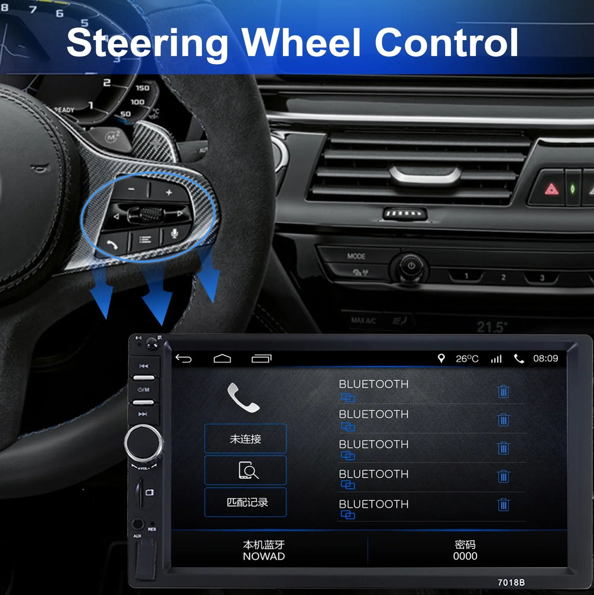 7" Car Stereo Double Din Bluetooth Car Radio Touch Screen Car Radio Audio Receiver  Radio with Backup Camera - Support Mirror Link/USB/SD/AUX, Hands Free Calling