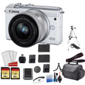 EOS M200 Mirrorless Digital Camera with 15-45mm Lens (White) Kit with Spare Battery + 2x 64GB Memory Cards + Tripod + More