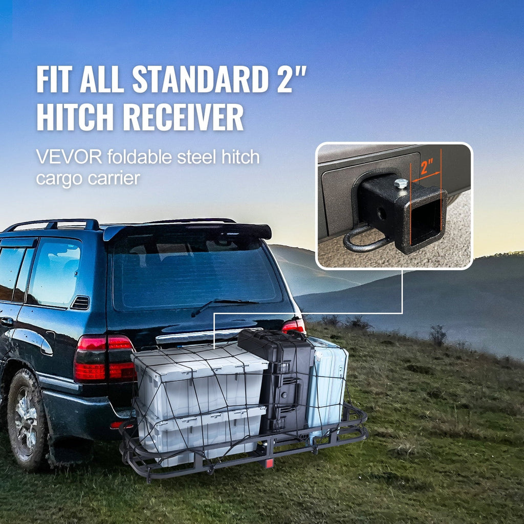 SKYSHALO Hitch Mount Cargo Carrier 500lb 53x19x5 in & Cargo Net Fits 2" Receiver