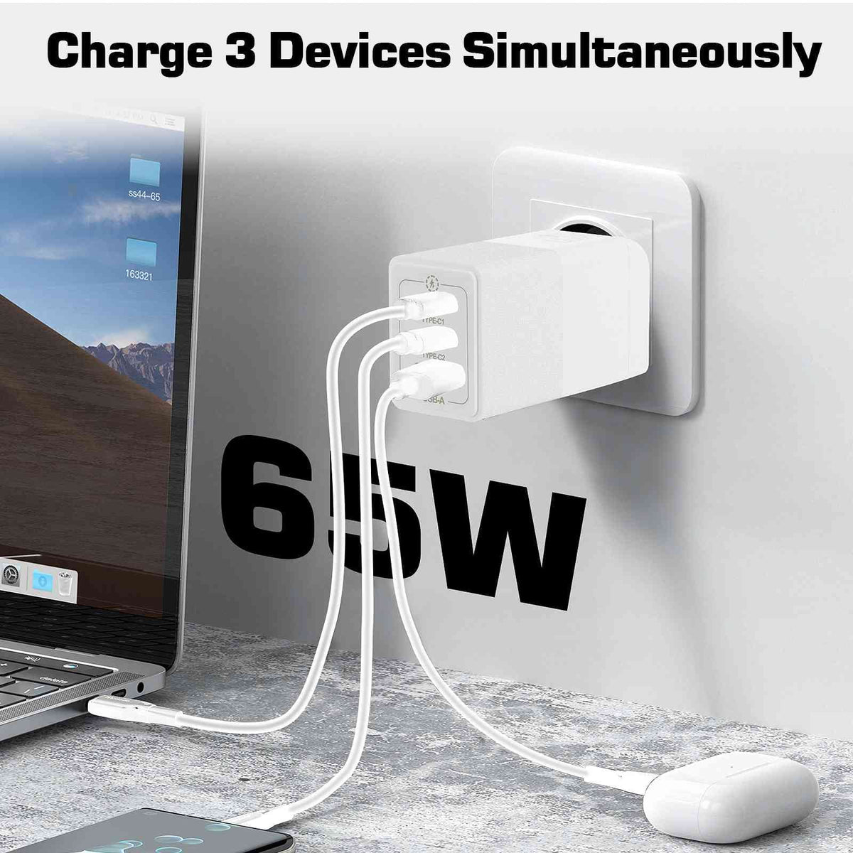 UrbanX 65W Fast Travel Charger with 3 Ports USB & Dual USB-C High-Speed Charging matching with Ulefone Power Armor 16 Pro/Armor 15/Power Armor 14 Pro/Power Armor 14/Armor 12 5G, iPhone,
