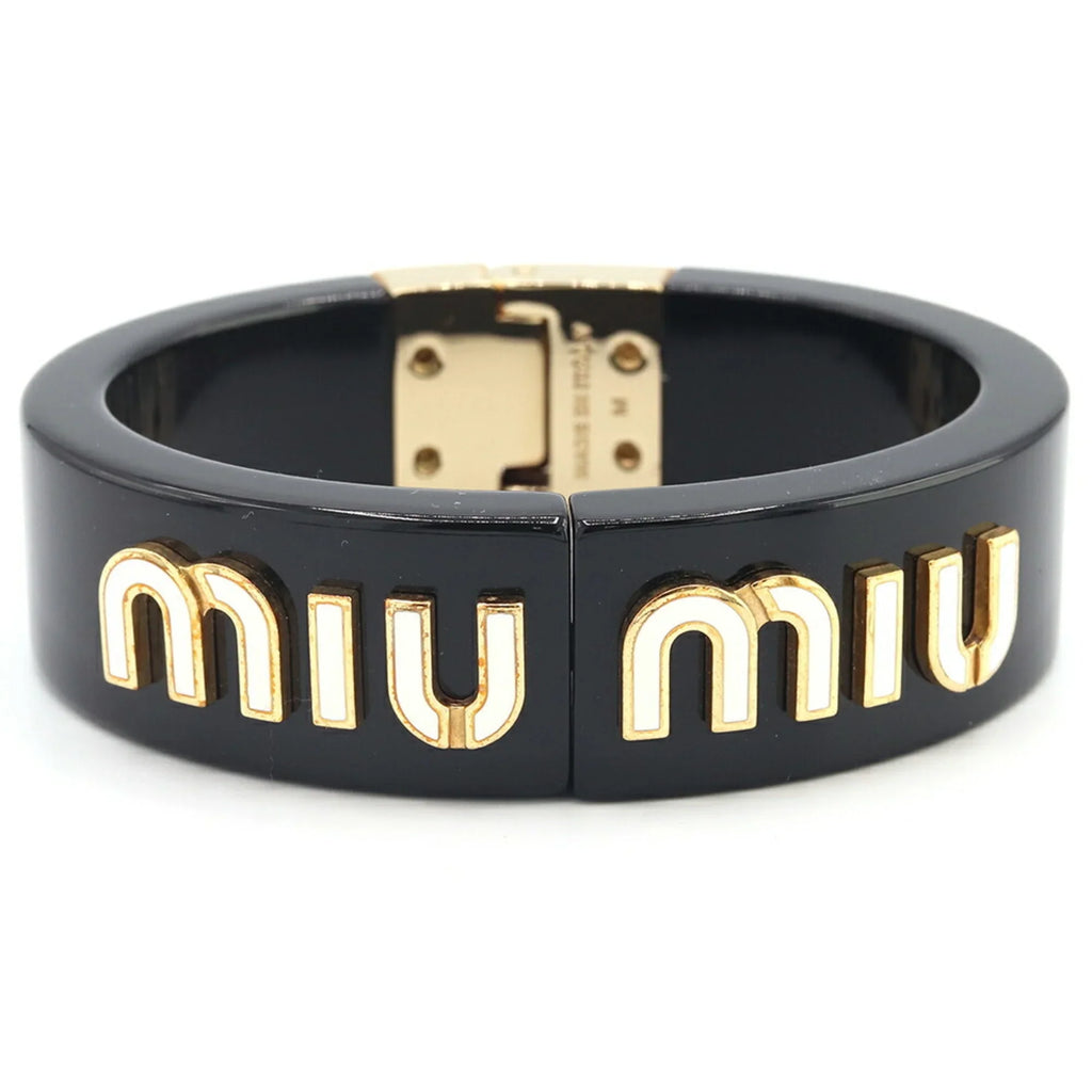 Pre-Owned Miu Miu Miu Bangle Bracelet 5IB448 Black White Plex Metal Women's MIUMIU (Good)