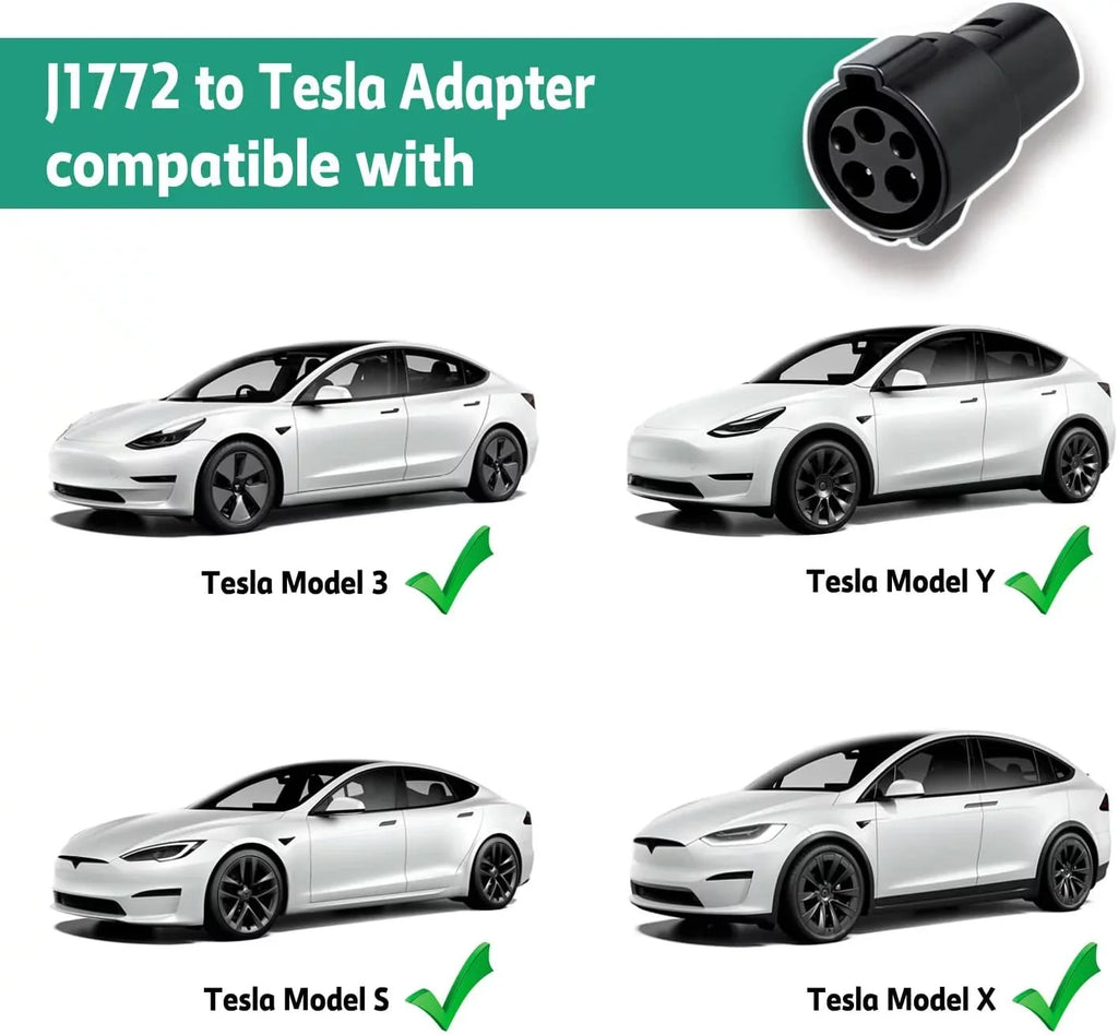 Campmoy Tesla to J1772 Adapter, 60A & 250V AC - matching with SAE J1772 Electric Vehicle (EV) Chargers (Black)
