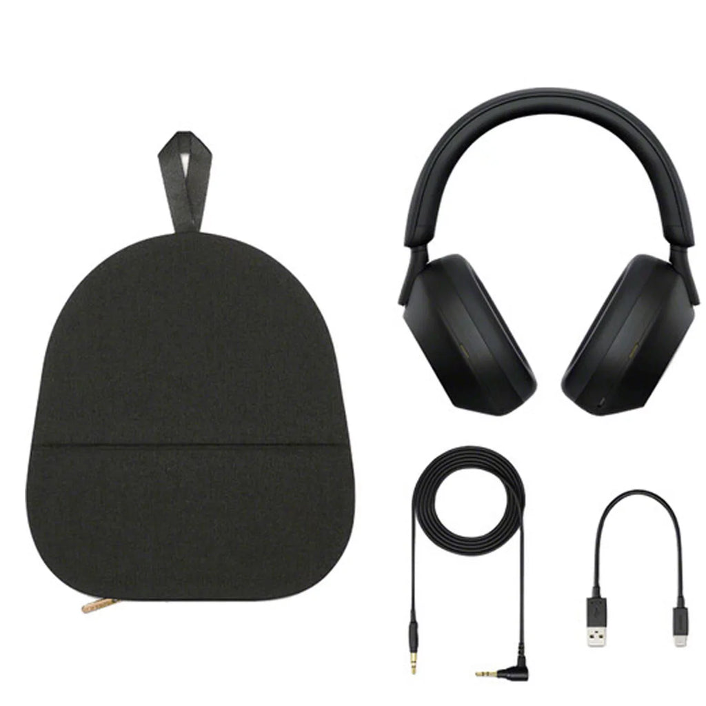 WH-1000XM5 Noise-Canceling Wireless Over-Ear Headphones (Black), 30 Hours Playback Time, Hands-Free Calling, Alexa Voice Control - Kit with Charging Cube and Portable Charger