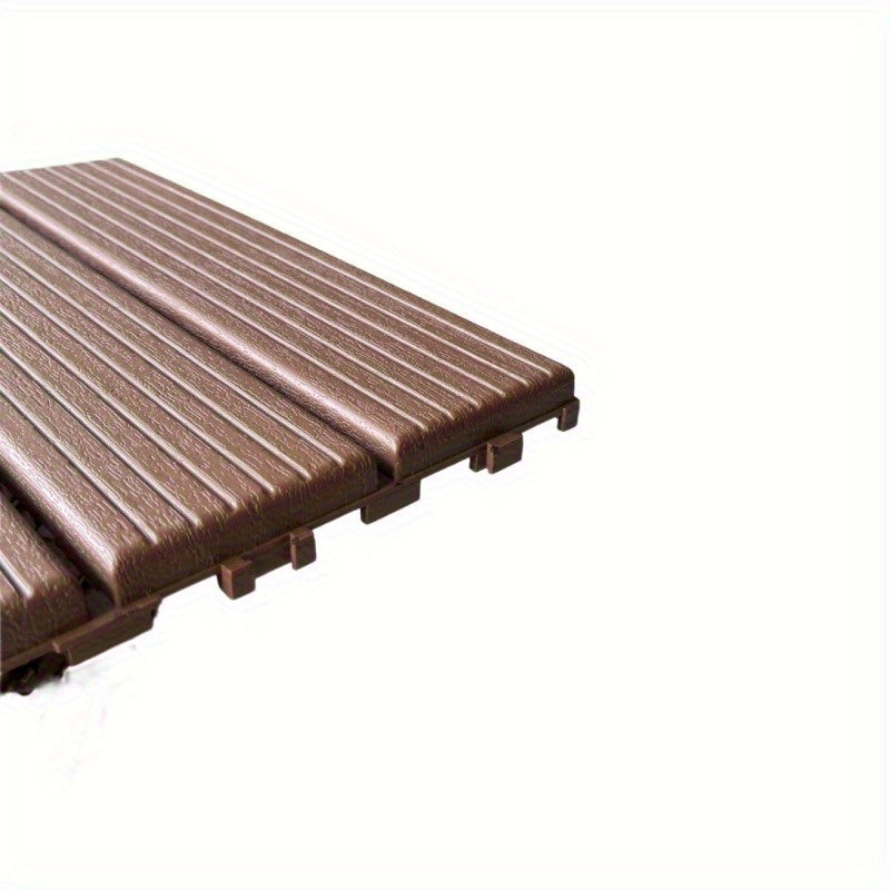 44 PCS Plastic Interlocking Deck Tiles-11.8"x11.8"Waterproof Outdoor Floor All elements Use,Patio Floor Decking Tiles for Porch Poolside Balcony Backyard,Stripe Texture,Brown