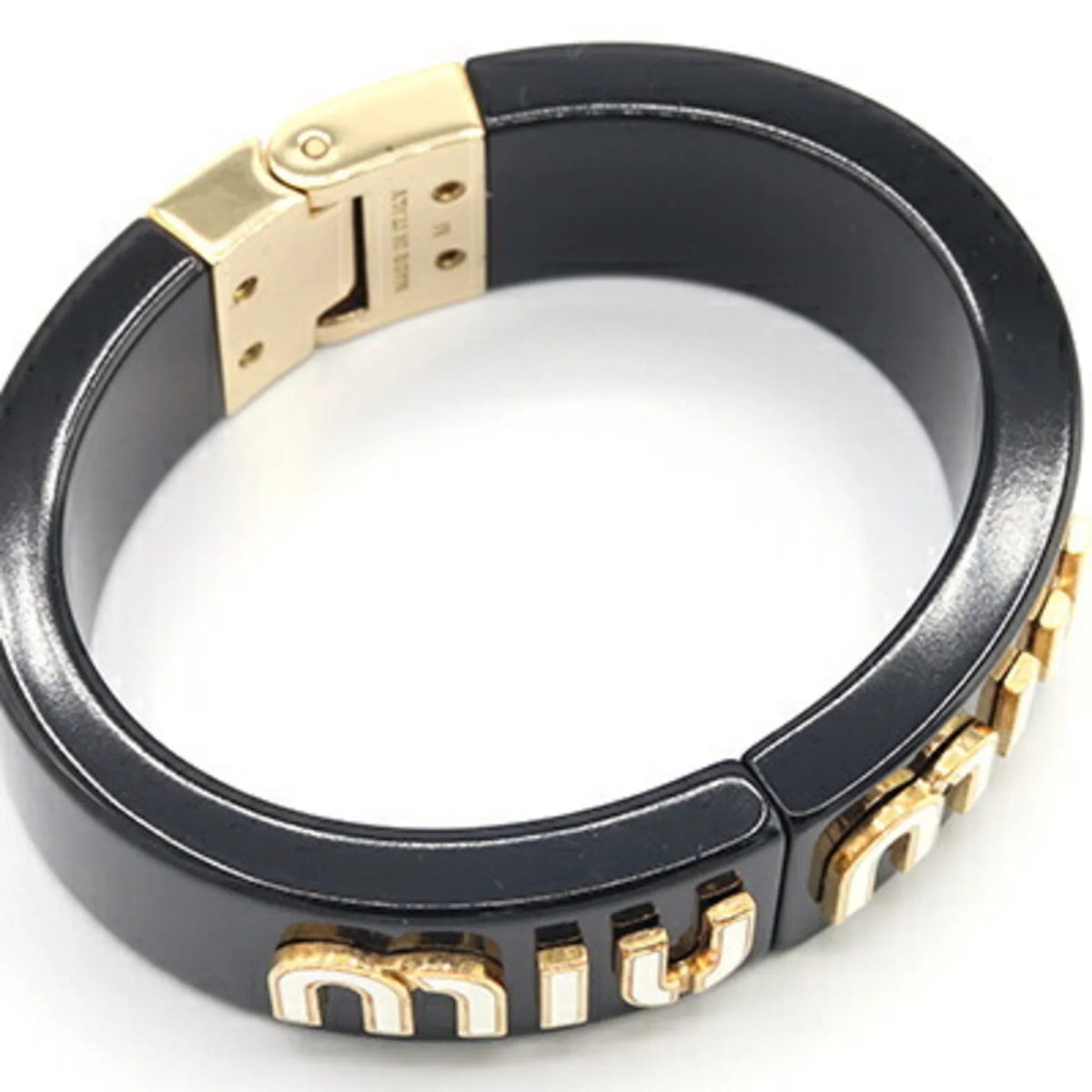Pre-Owned Miu Miu Miu Bangle Bracelet 5IB448 Black White Plex Metal Women's MIUMIU (Good)