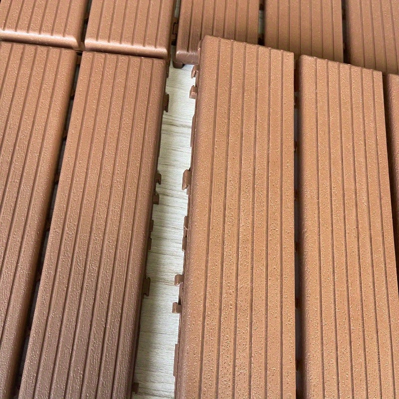 44 PCS Plastic Interlocking Deck Tiles-11.8"x11.8"Waterproof Outdoor Floor All elements Use,Patio Floor Decking Tiles for Porch Poolside Balcony Backyard,Stripe Texture,Brown