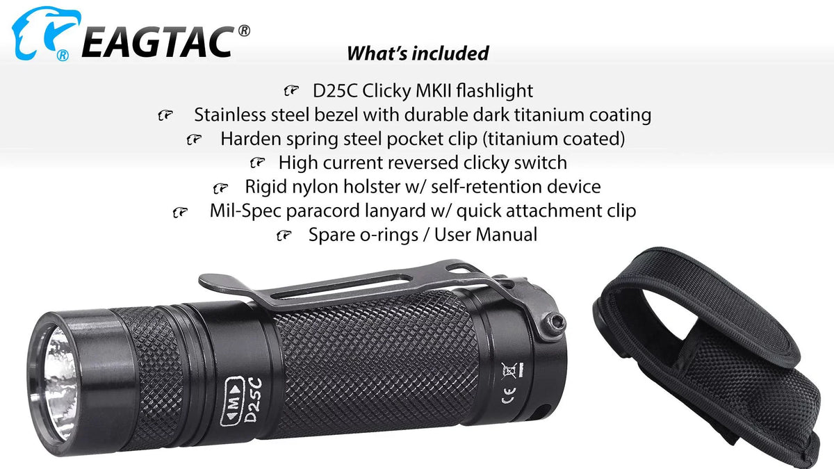 Eagletac D25C MKII Nichia 219C CRI92 LED Flashlight - 510 Lumen,  120 meter throw