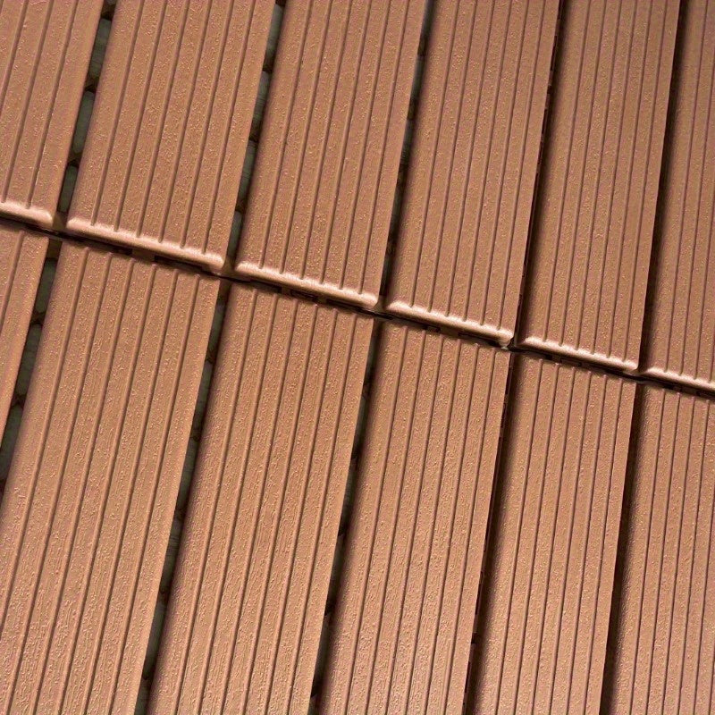 44 PCS Plastic Interlocking Deck Tiles-11.8"x11.8"Waterproof Outdoor Floor All elements Use,Patio Floor Decking Tiles for Porch Poolside Balcony Backyard,Stripe Texture,Brown